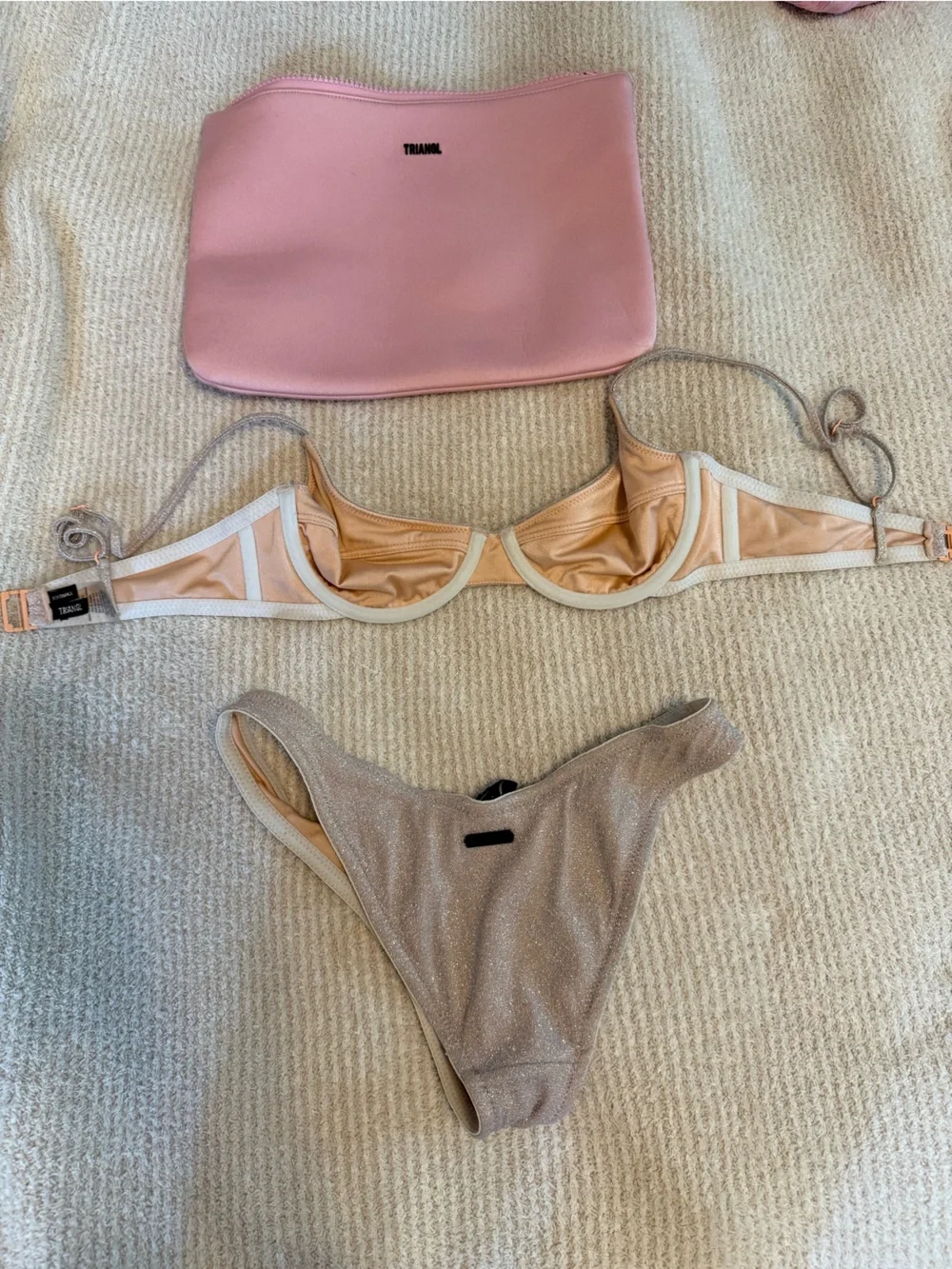 triangl swimwear Shimmery pink Two-Piece Bikini with Pink Pouch